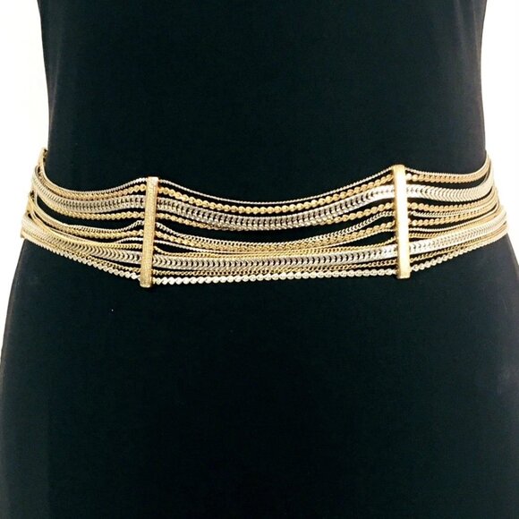 Vintage 90’s Heavy Multi Chain Gold & Silver Tone 44 Inch Link Statement Belt - Picture 1 of 9